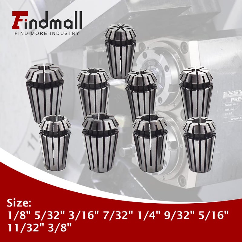 findmall 9pcs ER16 Spring Collet Set 1/8-3/8" CNC Milling Lathe Tool Engraving Machine 1/8" 5/32" 3/16" 7/32" 1/4" 9/32" 5/16" 11/32" 3/8 - Image 3